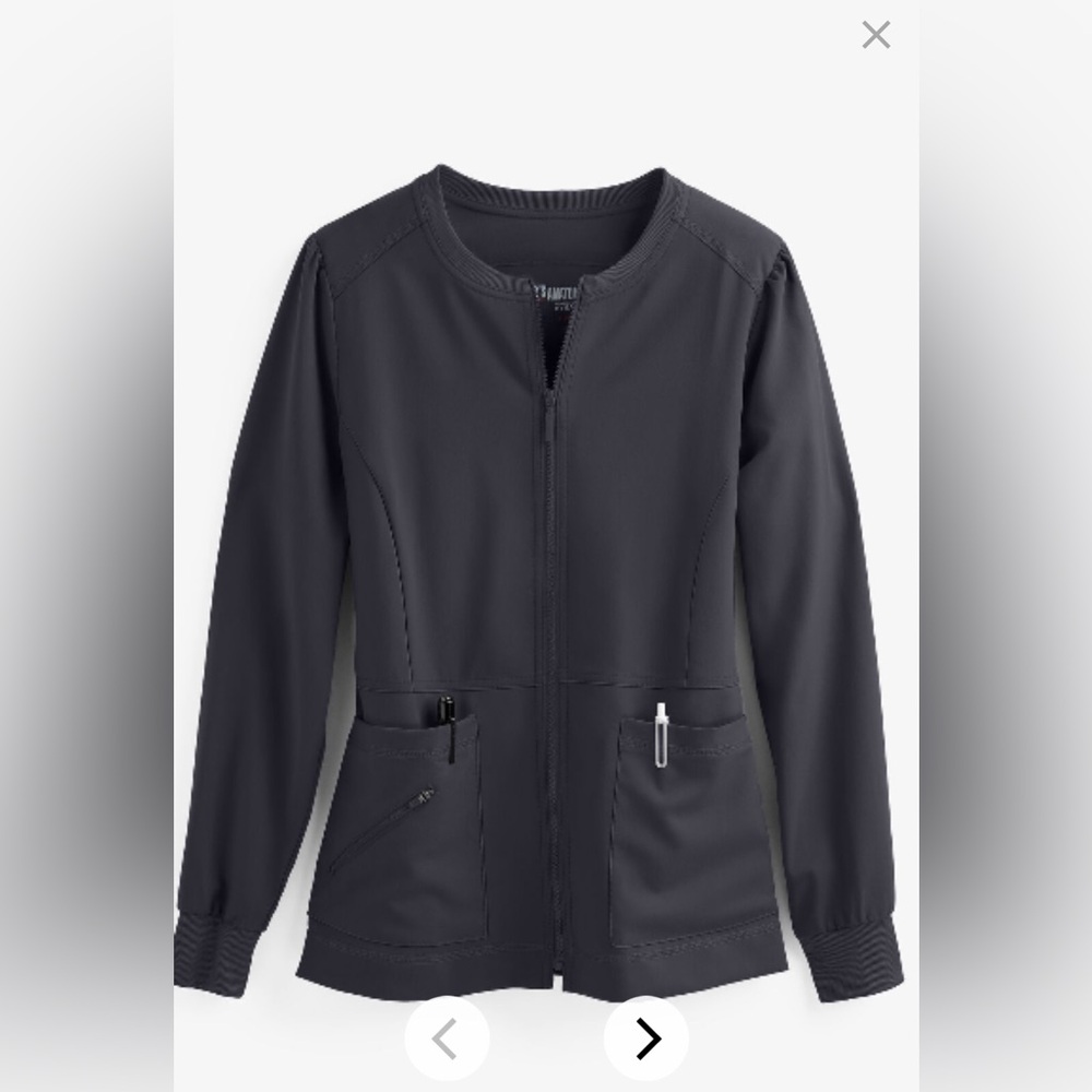 Grey's Anatomy spandex STRETCH Women's 3-Pocket Zip Front Warm Up Scrub Jacket